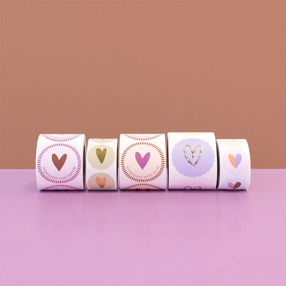 Cadeaustickers | Hart pastel 6 stuks