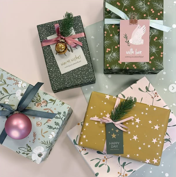 Cadeaupapier | Kerst Stars Oker