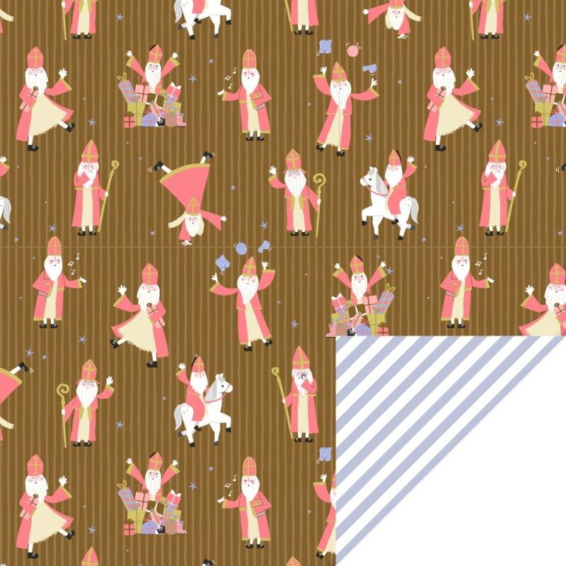 Cadeaupapier | Sint - Acrobaat Bronze - Stripe Ice Blue