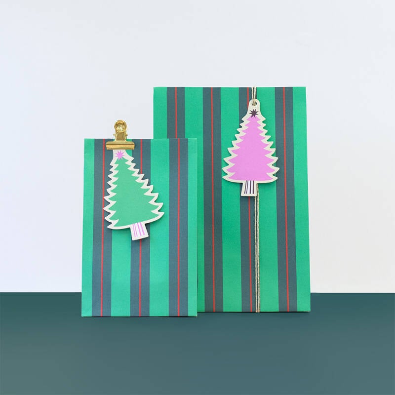 Cadeaulabel | Kerstboom Green/Pink - 2 stuks