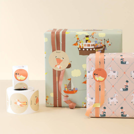 Cadeaupapier | Sint - Pakjesboot Sage - Yellow
