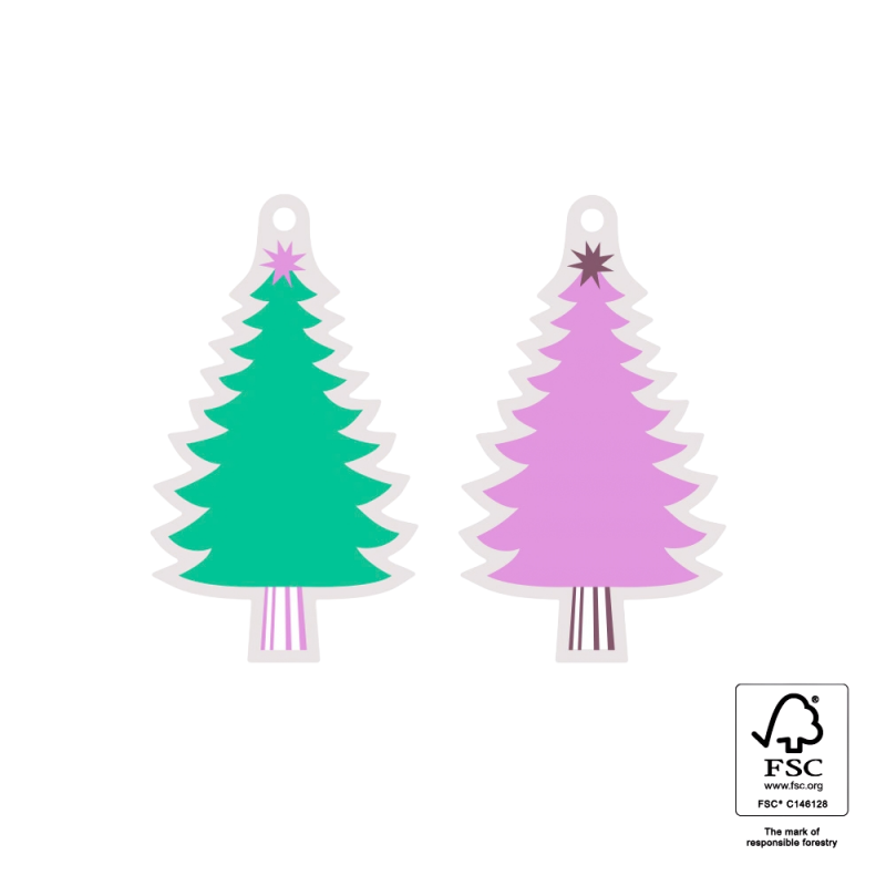 Cadeaulabel | Kerstboom Green/Pink - 2 stuks