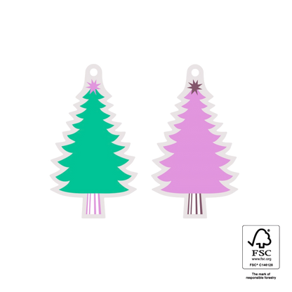 Cadeaulabel | Kerstboom Green/Pink - 2 stuks