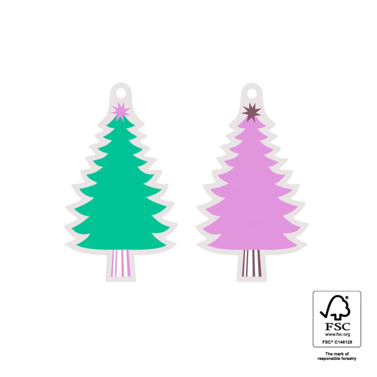 Cadeaulabel | Kerstboom Green/Pink - 2 stuks