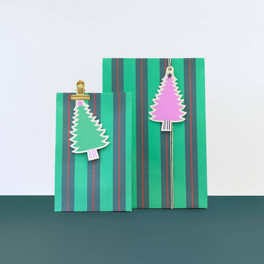 Cadeaulabel | Kerstboom Green/Pink - 2 stuks